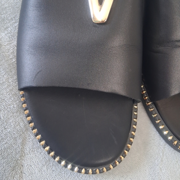 IAKOVOS Black Leather Sandals Handmade In Greece Gold Accents Women's Size 38 - Picture 15 of 16